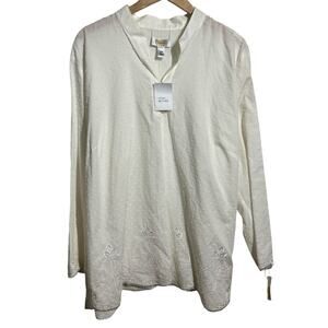 Talbots Swiss Dot Cottage Cotton Tunic Top Women 24W White Plus Size Minimal